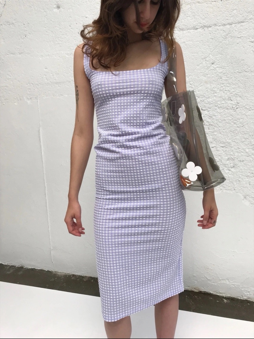 Maryam Nassir Zadeh Salma Lilac Gingham Seersucker dress